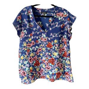Rachel Ray Roy V-Neck Semi Sheer Hi-Lo Floral Blouse Size Extra Large